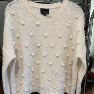 Lumiere Ivory white cream sweater with pom pom puffs dots women size Small